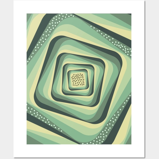 Retro Abstract Spiral Pattern - Teal, Slate, Sage, Grey Wall Art by StudioGrafiikka